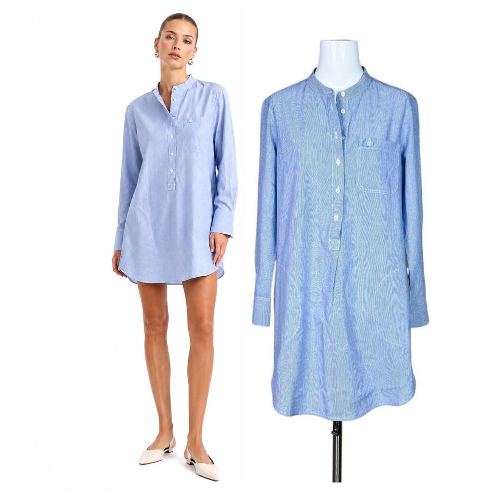 Alex Mill | Cotton Blue White Stripe Minimal Chic Popover Shirt Dress XS